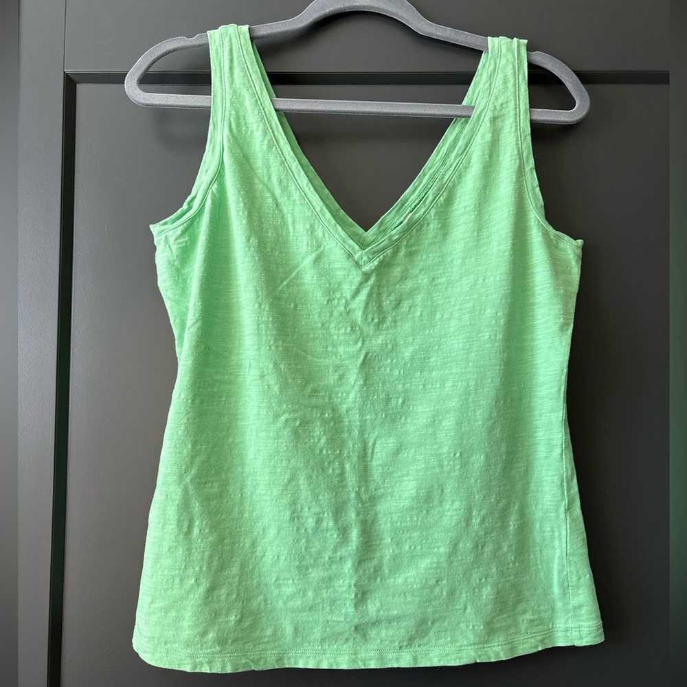 Boden Cotton Slub Green V-Neck Tank Top